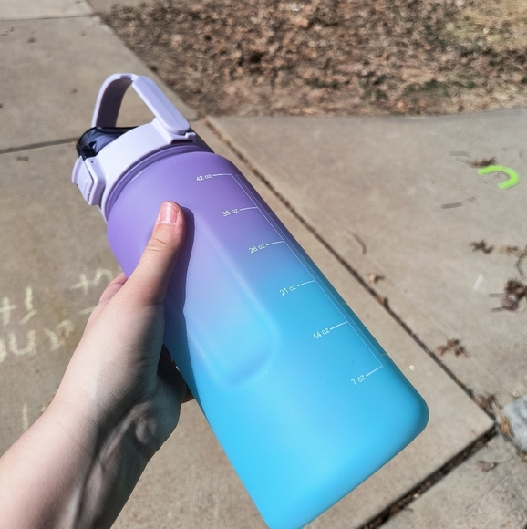 Gradient Blue and Purple Water Bottle with White Motivational Text on Side - Picture 6 of 7